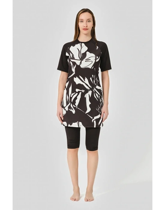 Patchwork Reglan Yarım Kol Yarı Kapalı Mayo Dlx-24707