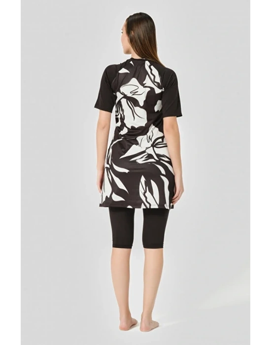 Patchwork Reglan Yarım Kol Yarı Kapalı Mayo Dlx-24707