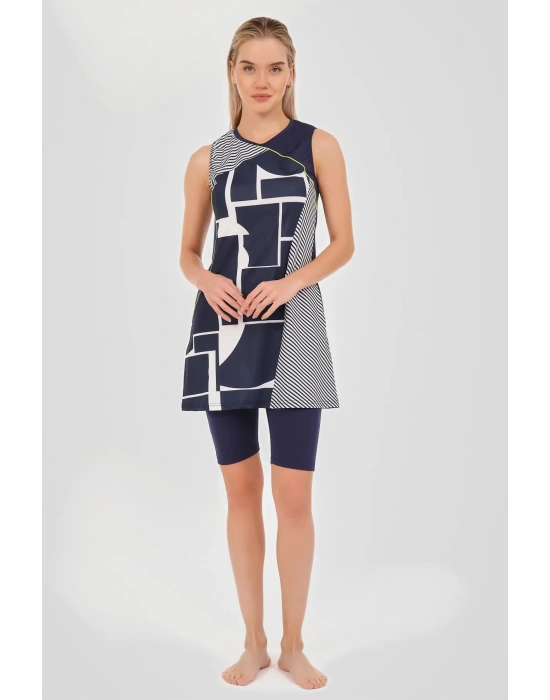 Patchwork Sıfır Kol Yarı Kapalı Mayo