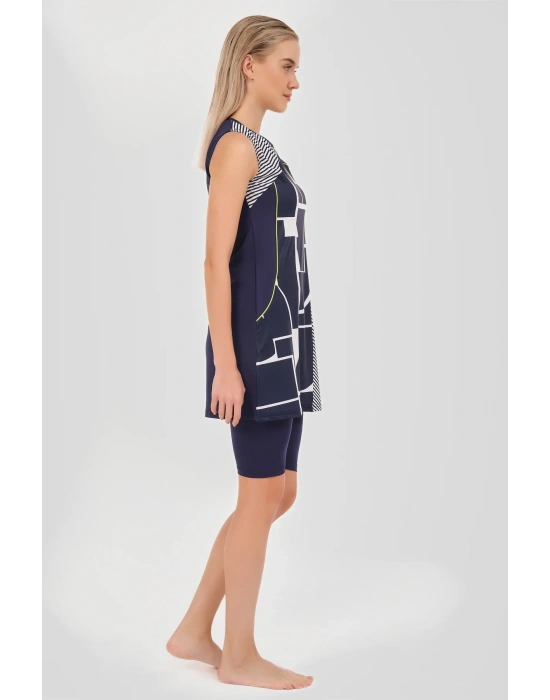 Patchwork Sıfır Kol Yarı Kapalı Mayo