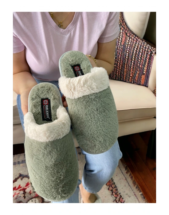 PELÜŞ KAYMAZ TABAN KIŞLIK EV TERLİK Pelüş Kaymaz Taban Kşlık Terlik Pastel Yeşil