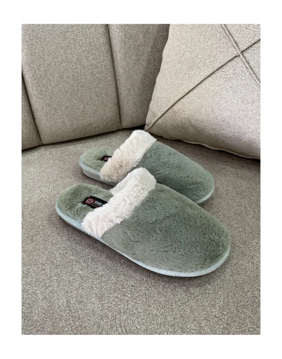PELÜŞ KAYMAZ TABAN KIŞLIK EV TERLİK Pelüş Kaymaz Taban Kşlık Terlik Pastel Yeşil