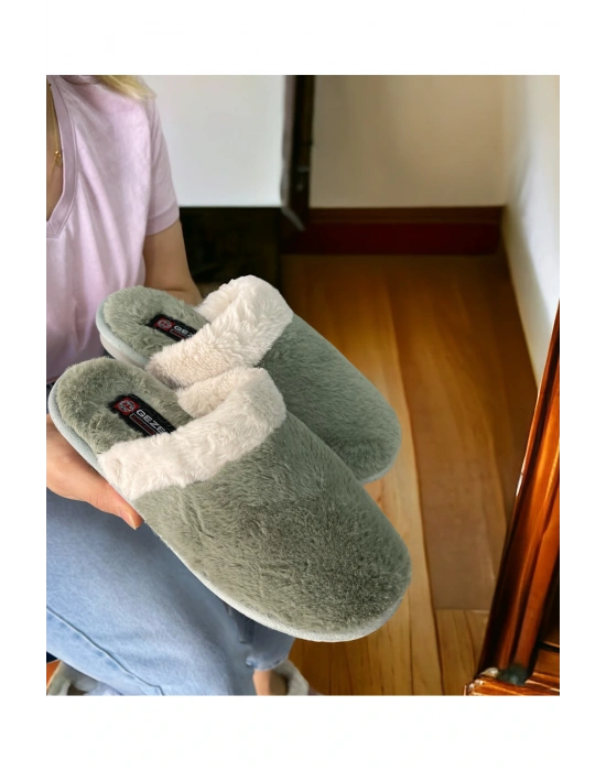 PELÜŞ KAYMAZ TABAN KIŞLIK EV TERLİK Pelüş Kaymaz Taban Kşlık Terlik Pastel Yeşil