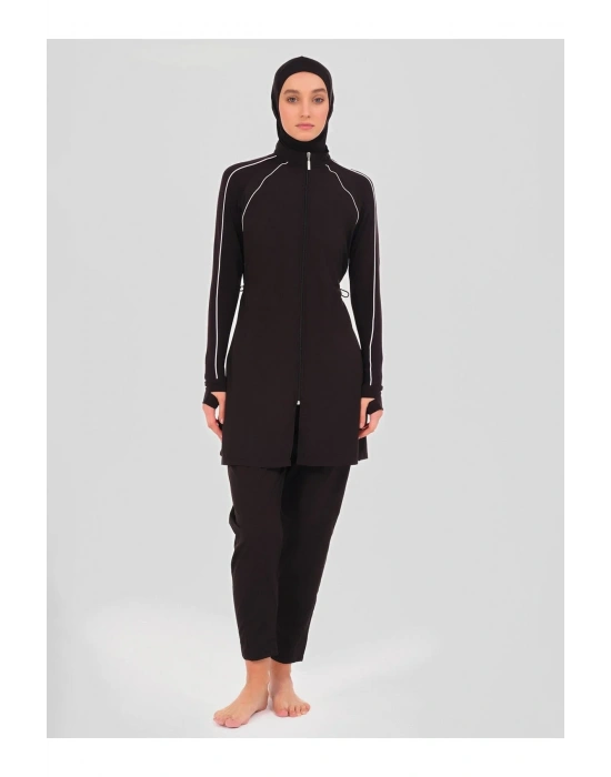 Reglan Kol Biye Detaylı Tesettür Mayo- Siyah -