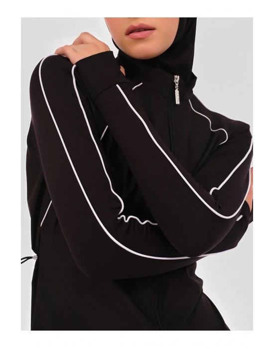Reglan Kol Biye Detaylı Tesettür Mayo- Siyah -