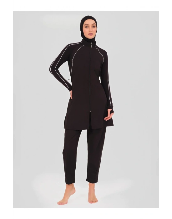 Reglan Kol Biye Detaylı Tesettür Mayo- Siyah -