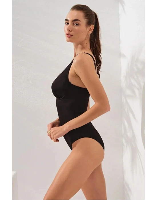 Riva Balenli Büyük Beden Mayo Siyah Dlx-231129