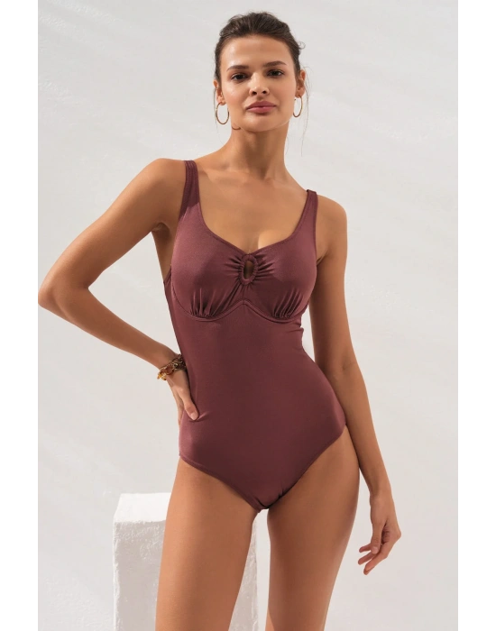 Riva Balenli Büyük Beden Mayo Toffee 231129