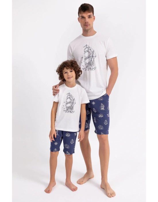 Sailor Krem Lacivert Erkek Çocuk Bermuda Takım