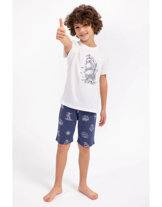 Sailor Krem Lacivert Erkek Çocuk Bermuda Takım