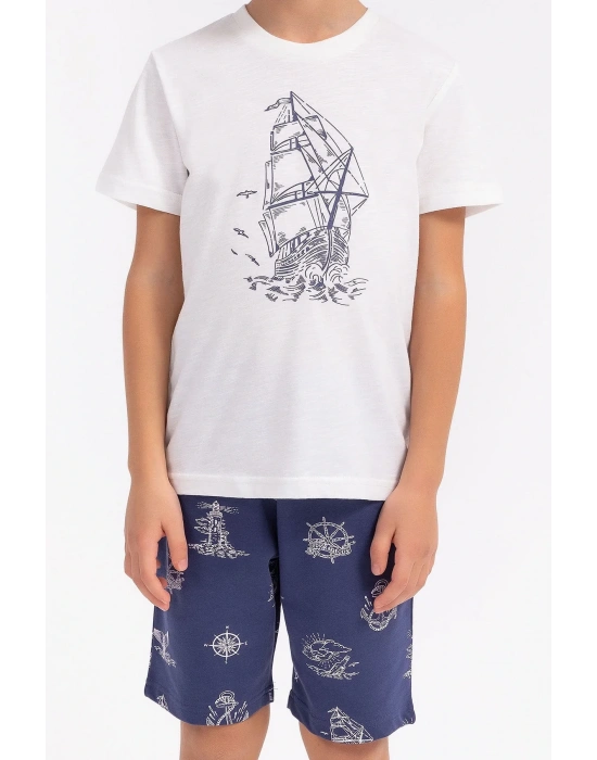 Sailor Krem Lacivert Erkek Çocuk Bermuda Takım