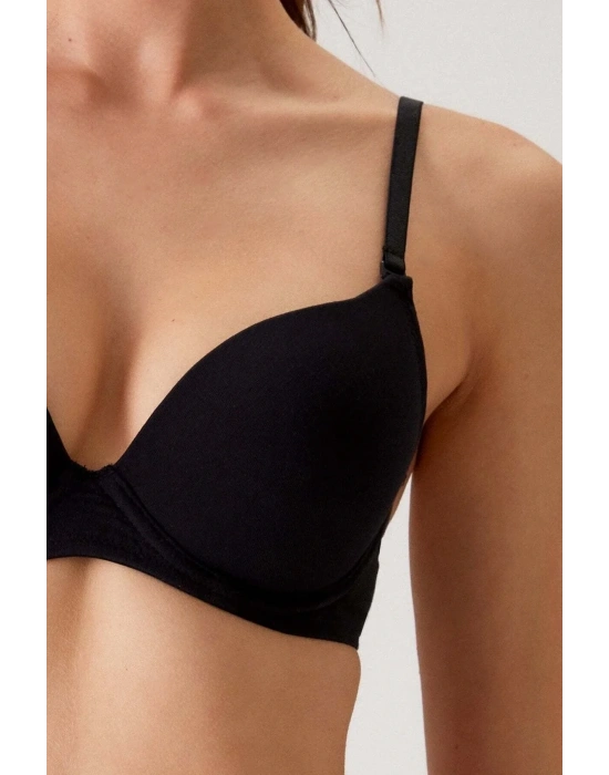 Siyah 6401 Rome Soft Push Up / Yarı Destekli Tak-çıkar Askılı Pamuklu Sütyen