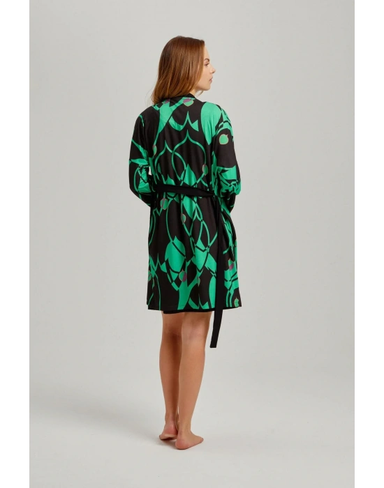 Siyah Çizgili Desen Viskon Kadın Sabahlık