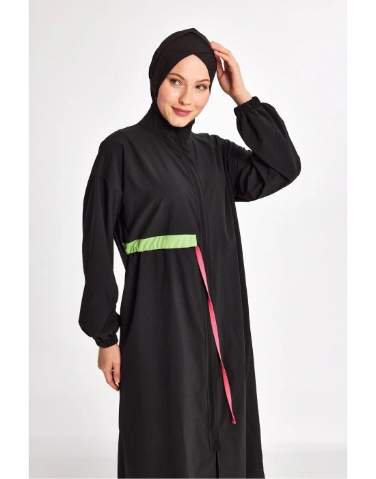 Siyah Kadın Elzada Uzun Kollu Tesettür Mayo