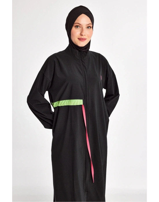 Siyah Kadın Elzada Uzun Kollu Tesettür Mayo
