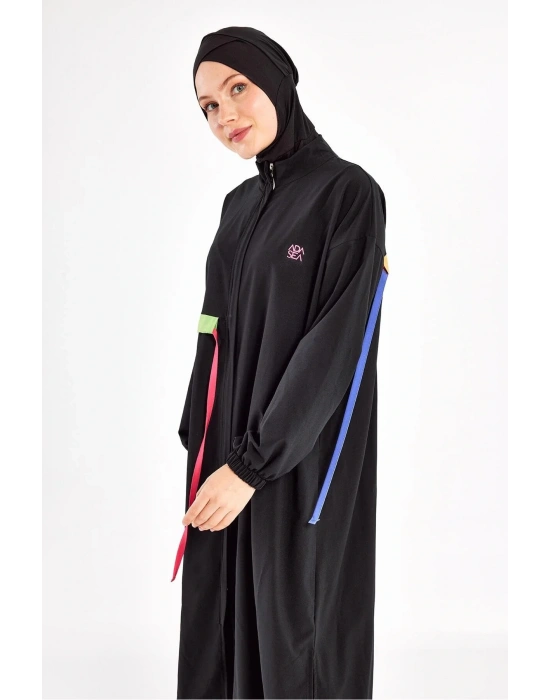Siyah Kadın Elzada Uzun Kollu Tesettür Mayo