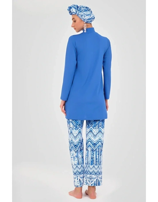 Su Desenli Pareolu 6 Parça Tesettür Mayo Dlx-24605