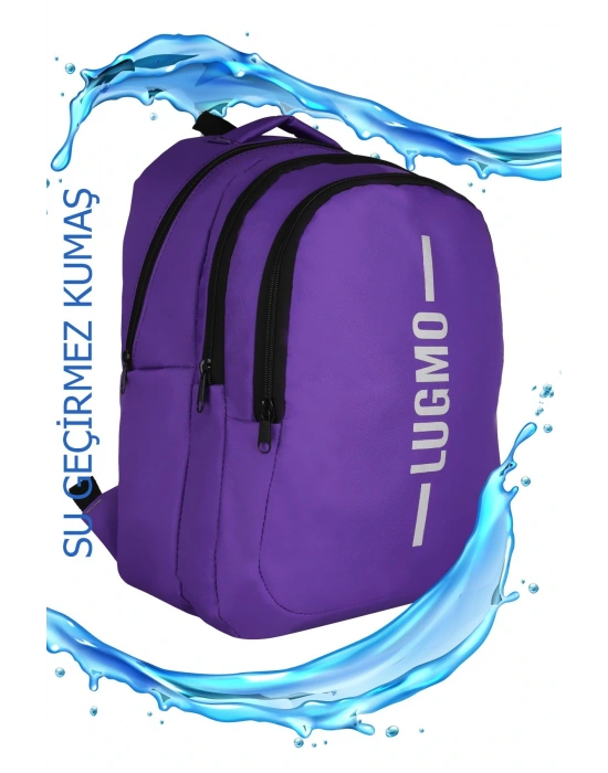 Su Geçirmez Üç Gözlü Okul Çantası Ortaokul Çantası Lise Çantası Yıkanabilir Mor
