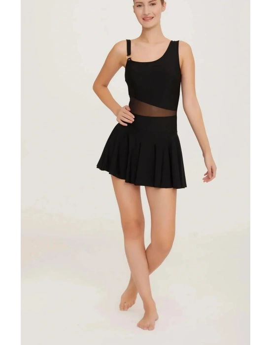 Su Tutmayan Kumaş Tül Detaylı Etekli Mayo