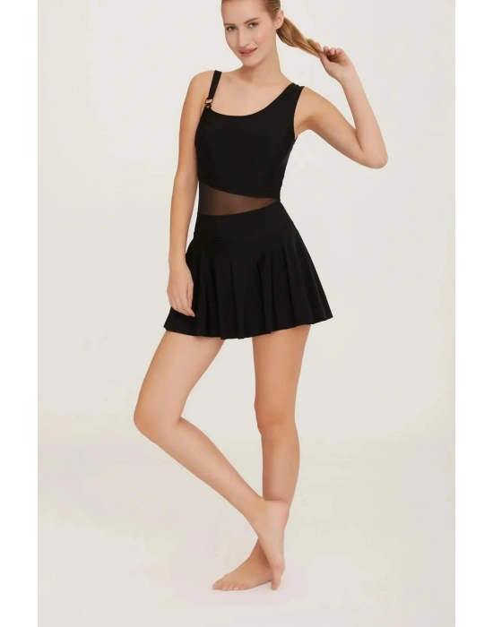 Su Tutmayan Kumaş Tül Detaylı Etekli Mayo