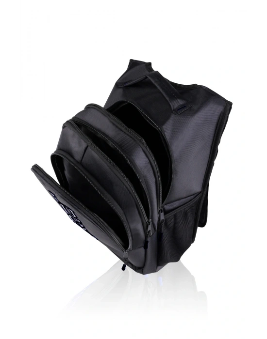 Üç Gözlü İçi Astarlı Pedli Okul Çantası Ortaokul Lise Çantası Armalı Siyah