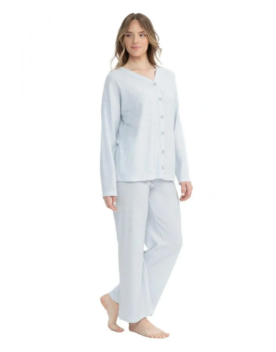 U.s Polo Assn. 17097 Kadın Delikli Polar Waffle Kumaş Uzun Kollu Önden Düğmeli Pijama Takım-grimela