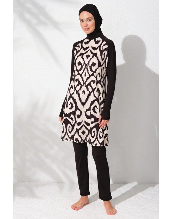 Uzun Kollu Desenli Tesettür Mayo Pc231918