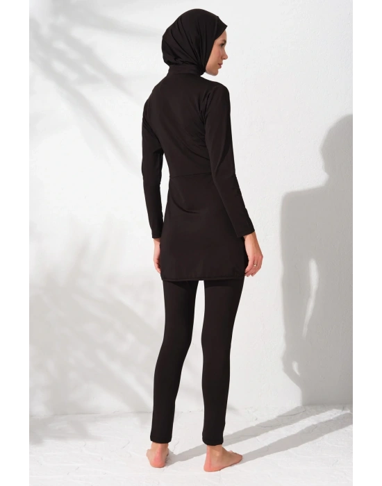 Uzunkollu Fermuarlı Tesettür Mayo Siyah 231914