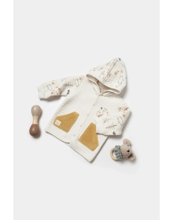 Vahşi Orman Bej Kapüşonlu Hırka