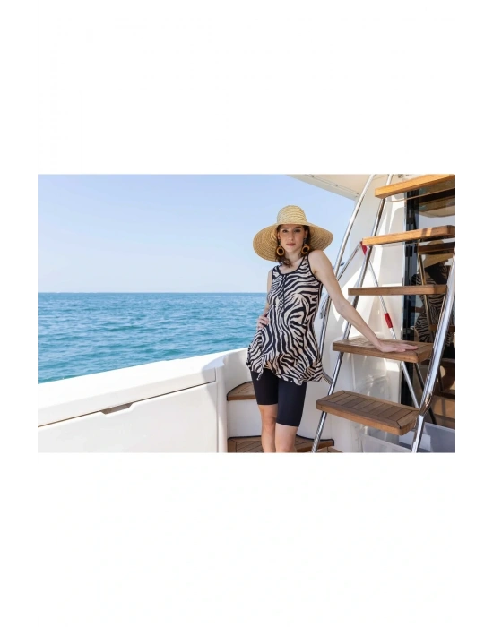 Zefira Desenli Sıfır Kol Yarı Kapalı Mayo