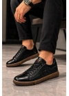Hakiki Deri Ayakkabı Erkek Sneaker Konforlu Kaymaz Silikon Taban Siyah