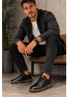 Hakiki Deri Ayakkabı Erkek Sneaker Konforlu Kaymaz Silikon Taban Siyah