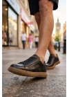Hakiki Deri Ayakkabı Erkek Sneaker Konforlu Kaymaz Silikon Taban Siyah