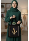 Nakışlı Kadife Çeyizlik Kuran,Seccade,Terlik Çantası Gold Siyah