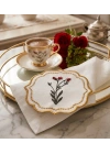 6 Adet Nakışlı Kahve Yanı Sunumluk Kokteyl Peçetesi & Bardak Altlığı Gold Kenar Çiçek Desen