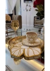 Nakışlı Kahve Yanı Sunumluk Kokteyl Peçetesi Bardak Altlığı Simli Gold Çiçek Desen Beyaz