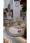 Nakışlı Kahve Yanı Sunumluk Peçete Grek Desenli Fincan Altlığı Bardak Altlığı Beyaz 14 cm