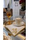 Nakışlı Kahve Yanı Sunumluk Kokteyl Peçetesi Bardak Altlığı Gold Güvercin Desenli Beyaz 14x14 cm