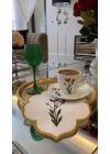 Nakışlı Kahve Yanı Sunumluk Kokteyl Peçetesi Bardak Altlığı Karanfil Desenli Gold Simli Beyaz
