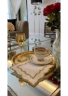 Kahve Yanı Sunumluk Peçete Gold Fisto Nakışlı Kokteyl Peçetesi Bardak Altlığı Beyaz 14x14 cm