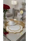 Nakışlı Kahve Yanı Sunumluk Peçete Gold Dalgalı Kenar Kokteyl Peçetesi Bardak Altlığı Beyaz