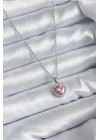 Çelik Mavi Kristal Kalp Kolye Silver Okyanusun Kalbi Pembe