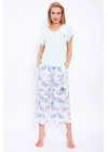 Çiçek Desenli Nil Mavisi Kadın Kapri Takım