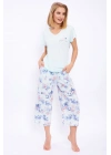 Çiçek Desenli Nil Mavisi Kadın Kapri Takım