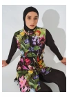 Doğa Desenli Tesettür Mayo - Siyah -