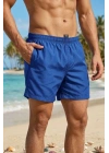 Erkek Deniz Şortu Cepli Pamuklu Polyester Su Yitici Tahriş Etmeyen Astar Saks Mavi K236