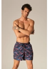 Erkek Deniz Şortu Cepli Polyester Su Yitici Özellik Tahriş Etmeyen Astarlı Lacivert Desenli K-215