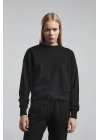 Kadın Basıc Bisiklet Yaka Uzun Kol Sweatshırt Black