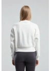 Kadın Basıc Bisiklet Yaka Uzun Kol Sweatshırt Whıte