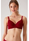 Kadın Bordo 6224 Balenli Desteksiz Dantelli Toparlayıcı Sütyen